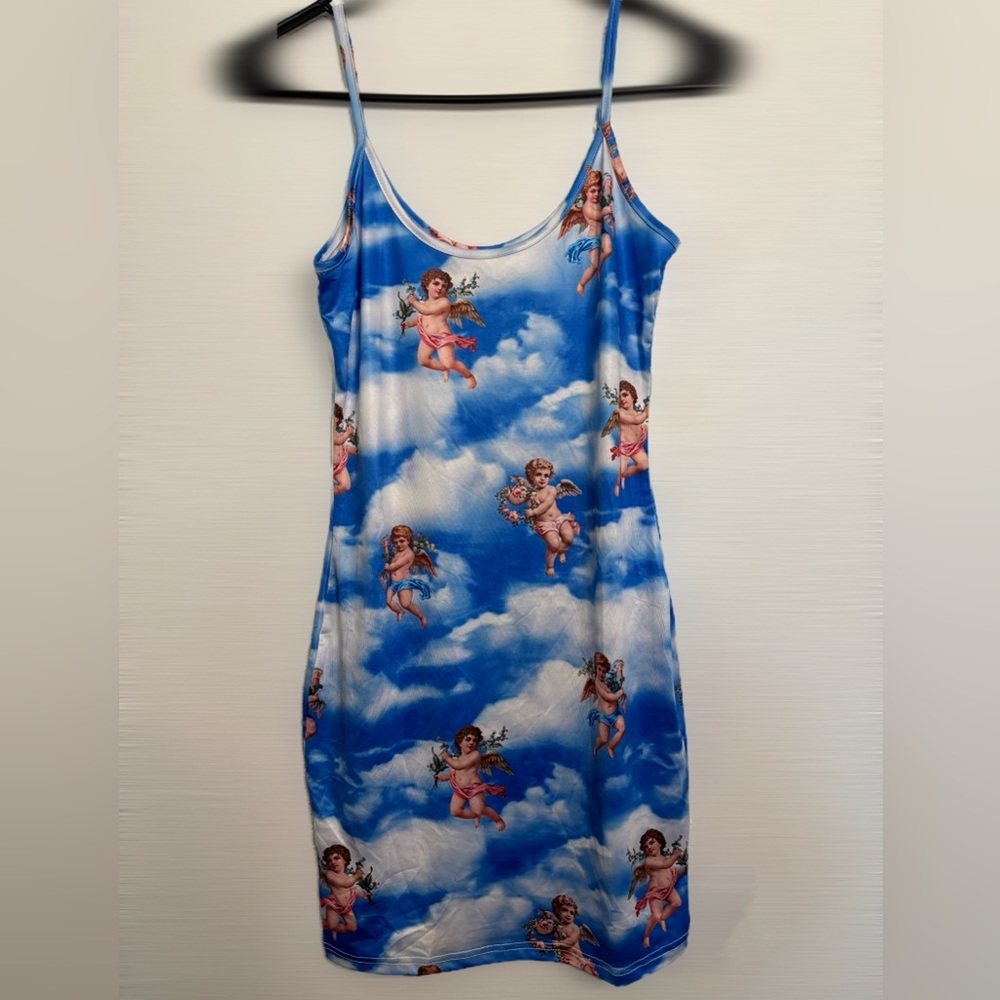 Blue Cherub Angel Print Bodycon Slip Dress 💙👼✨